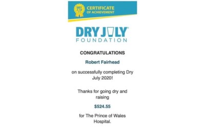 Dry July 2020 - Fundraising Certificate