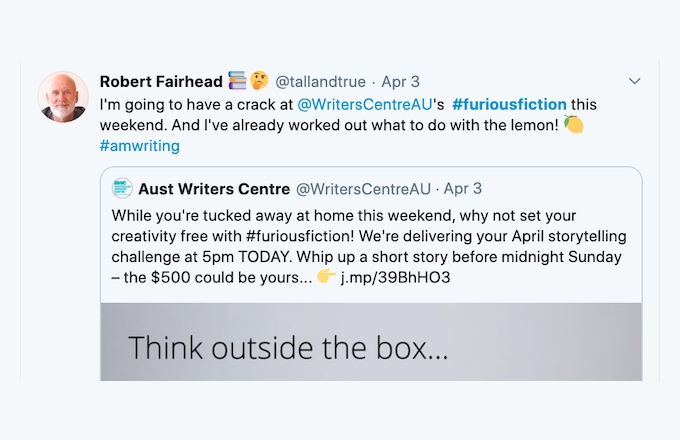FuriousFiction Tweet - April 2020